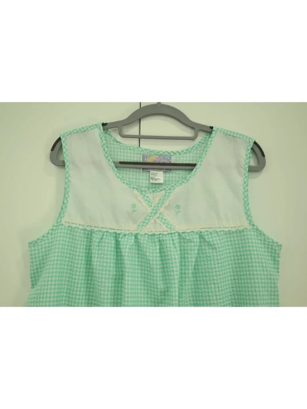 Moon Dance Mint Green Gingham Sleeveless Nightgown House Dress Size  L